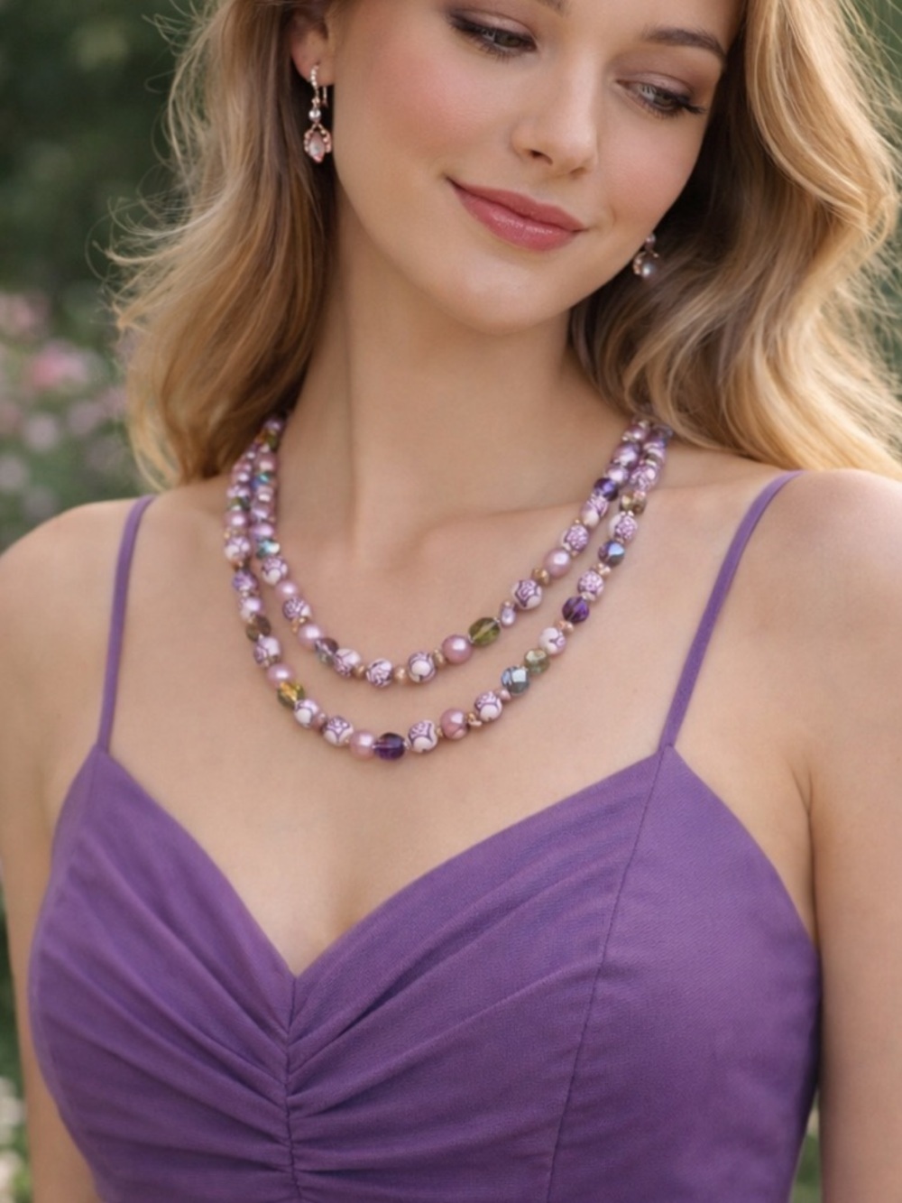 Vintage Double-Strand Purple Bead Necklace